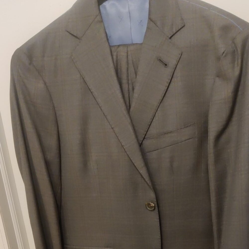 Strong Suit 38S 31w charcoal plaid slim fit tailored soft tailoring 100% wool